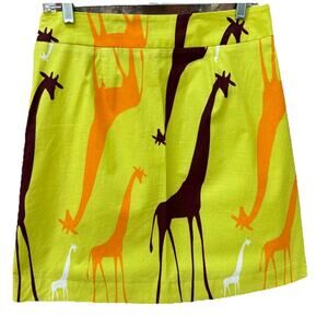 Marimekko for Anthropologie Lime Cotton Giraffe Print‎ Skirt Size 4 Art To Wear